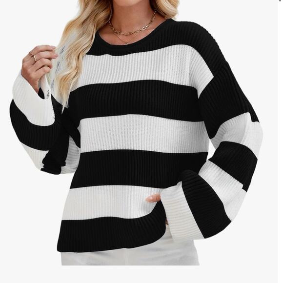 Amazon LAMLUUCK Black and White Striped Sweater. Size XL. NWOT - Picture 5 of 8